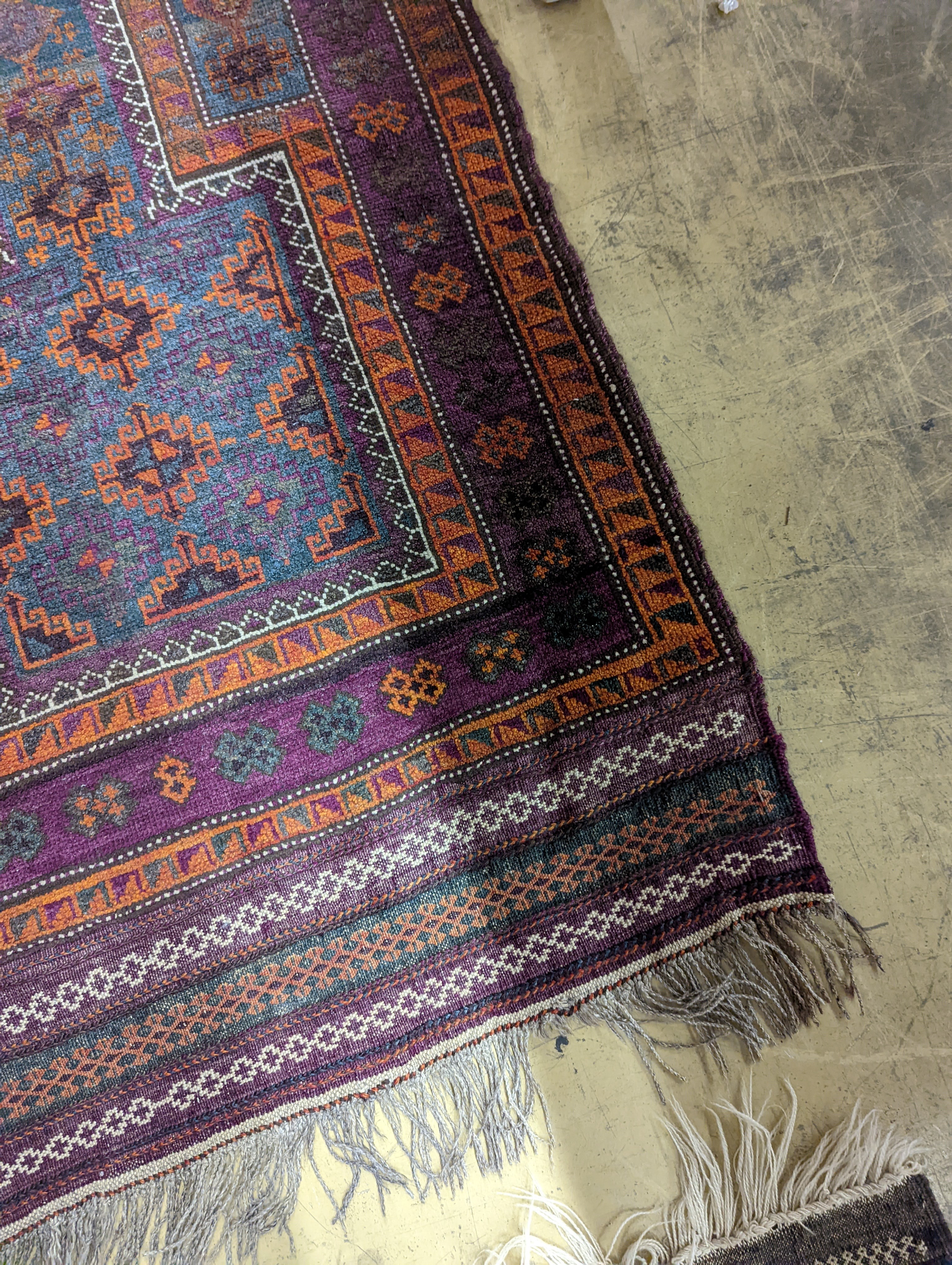 Two Belouch geometric prayer rugs, 106 x 57cm